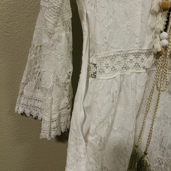 Boho‎ Maxi Lace Dress Ivory Lined Tassels Much Detail Festival Coachella Size M - Picture 4 of 9